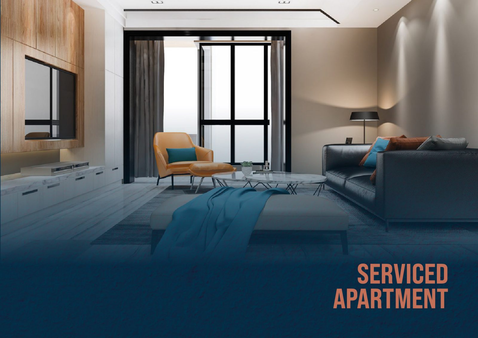 Interior render of a HauS on 15 serviced apartment living room
